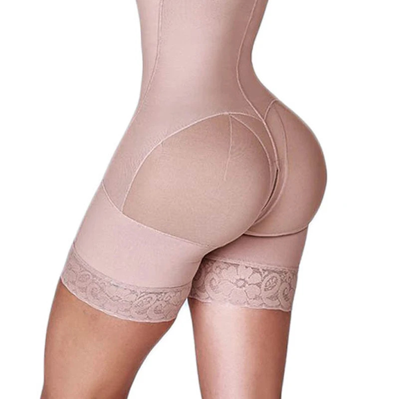 High Compression Garment Women Shapewear Side Zipper Tummy Control Hip Lift Lace Ajustable Shoulder Strap Bodysuit Butt LiFter