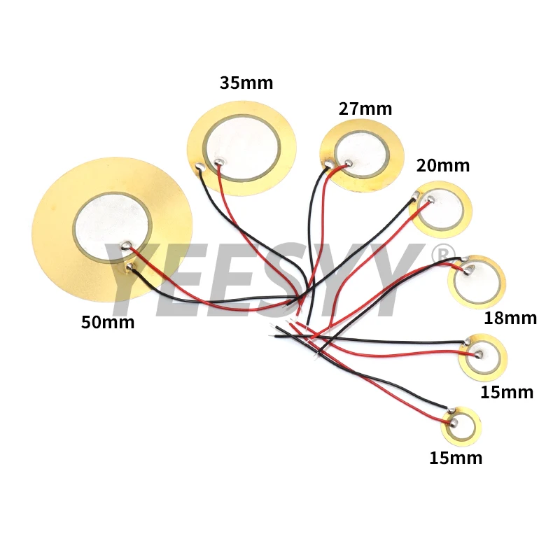 10/20pcs 12MM 15MM 18MM 20MM 27MM 35MM 50MM 압전 세라믹 웨이퍼 플레이트(와이어 포함), 직경 구리 버저 스피커
