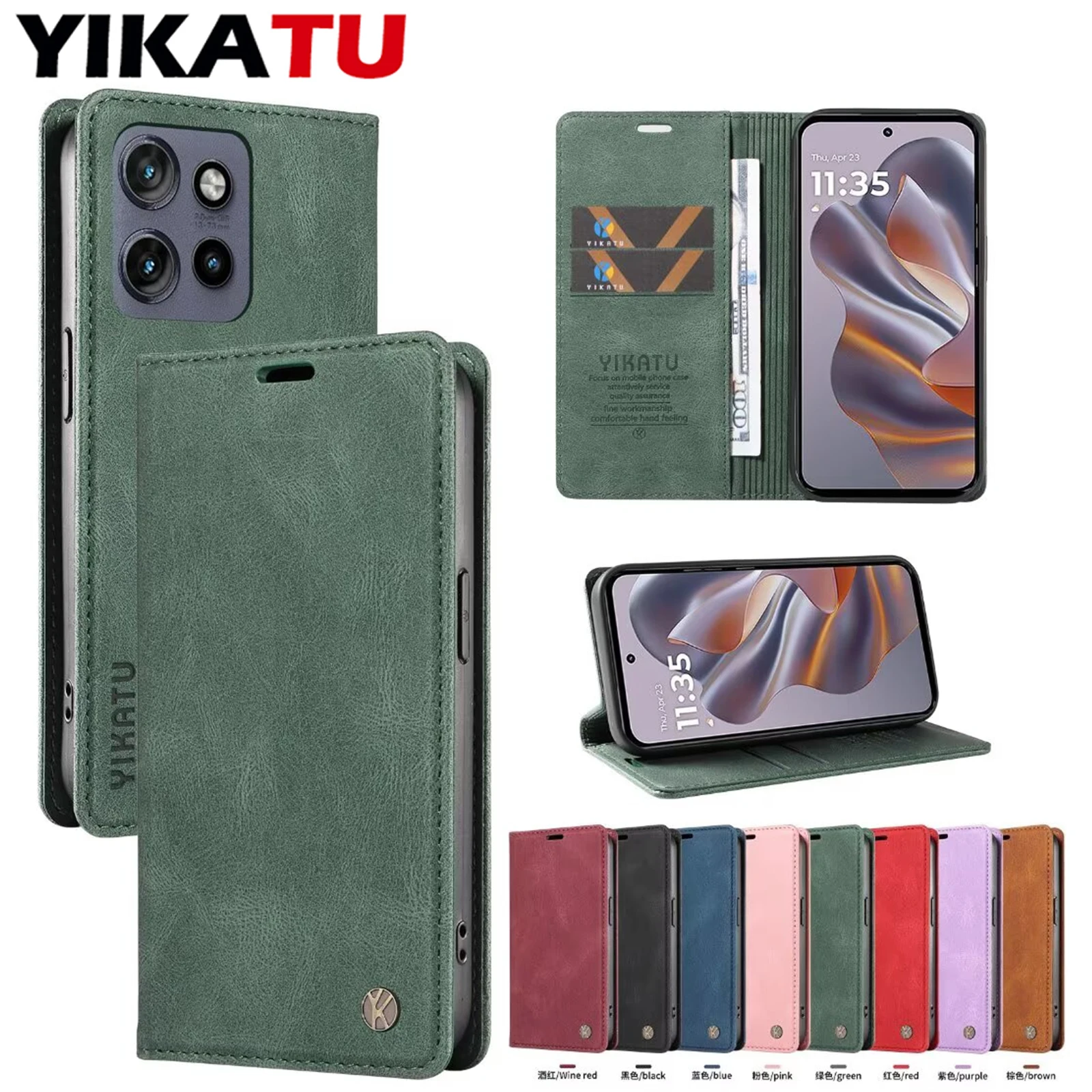 Leather Wallet Case with Card Slots and Magnetic Closure