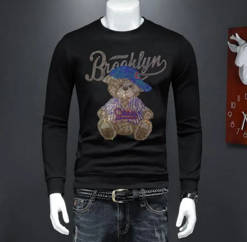 

Свитшот в европейском стиле Стразы с круглым вырезом уличная одежда мужские Стразы облегающие