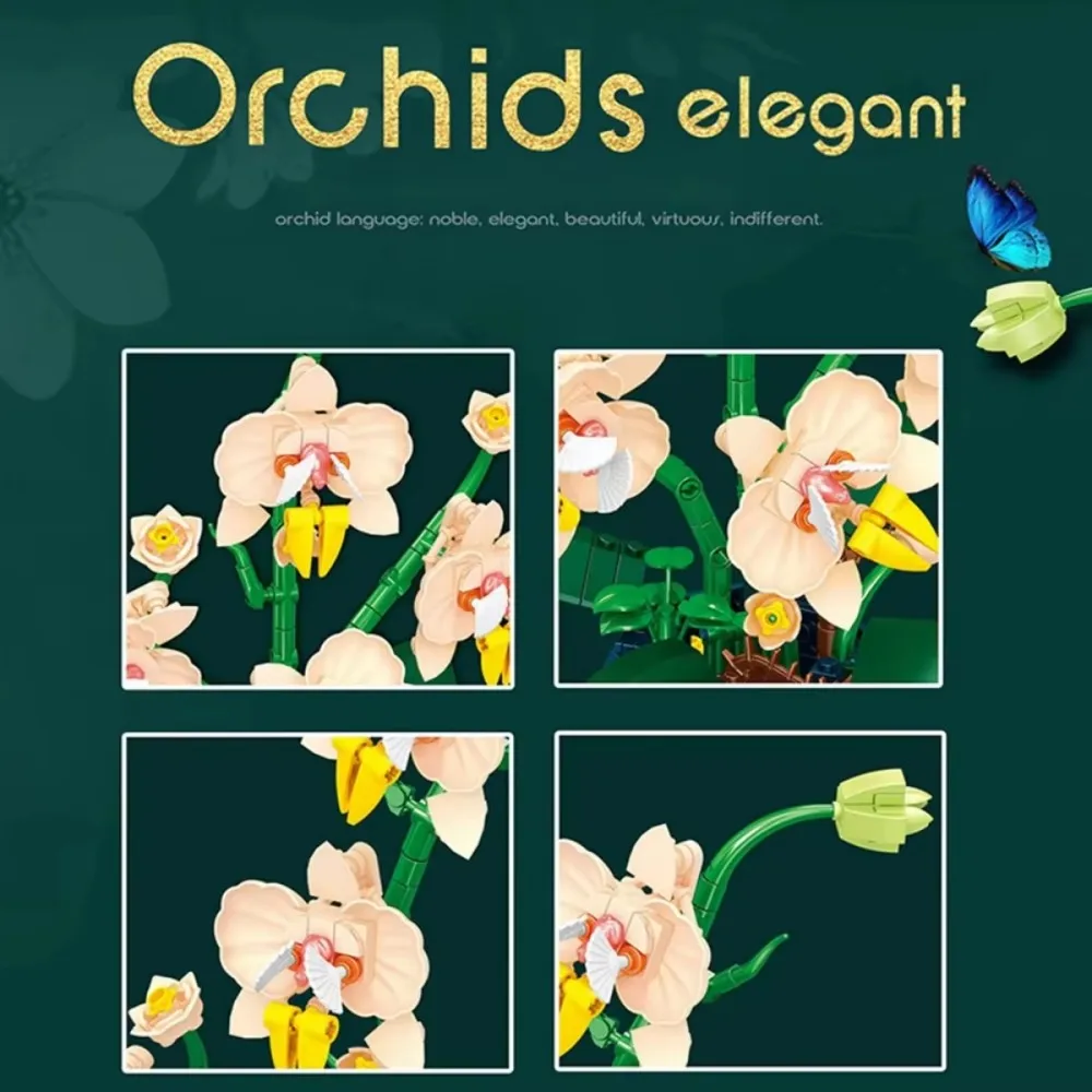 Building Blocks Orchid Flowers Bouquet Bonsai Style Plant Model Bricks for DIY Home Decoration Kids Toy Gift