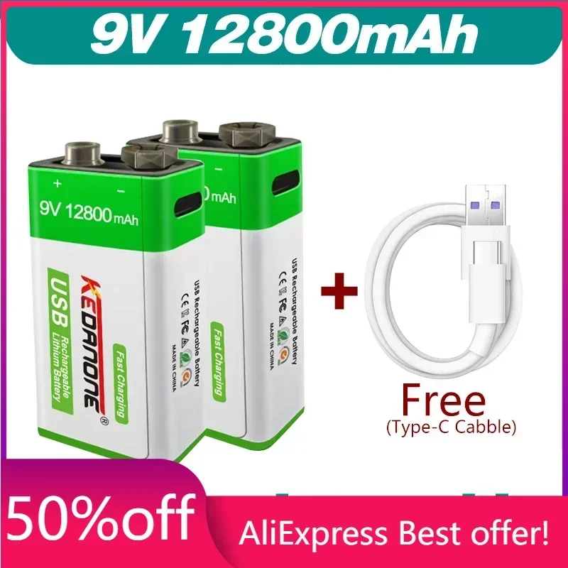 

2022 9V 12800mAh li-ion Rechargeable battery Micro USB Batteries 9V lithium for Multimeter Microphone Toy Remote Control KTV use