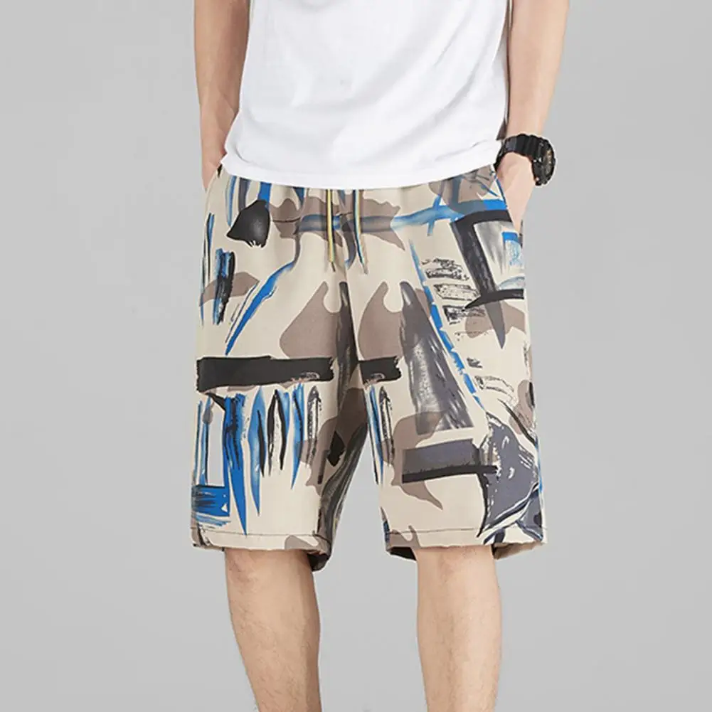 

Men Summer Sport Shorts Elastic Drawstring Waist Fitness Shorts Cargo Letter Printing Wide Leg Shorts With Pockets Streetwear