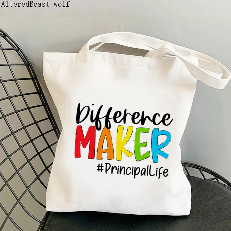 Teacher supplies Shopper bag super teacher Printed Kawaii Bag Harajuku Shopping Canvas Bag girl Tote Shoulder Lady gift Bag