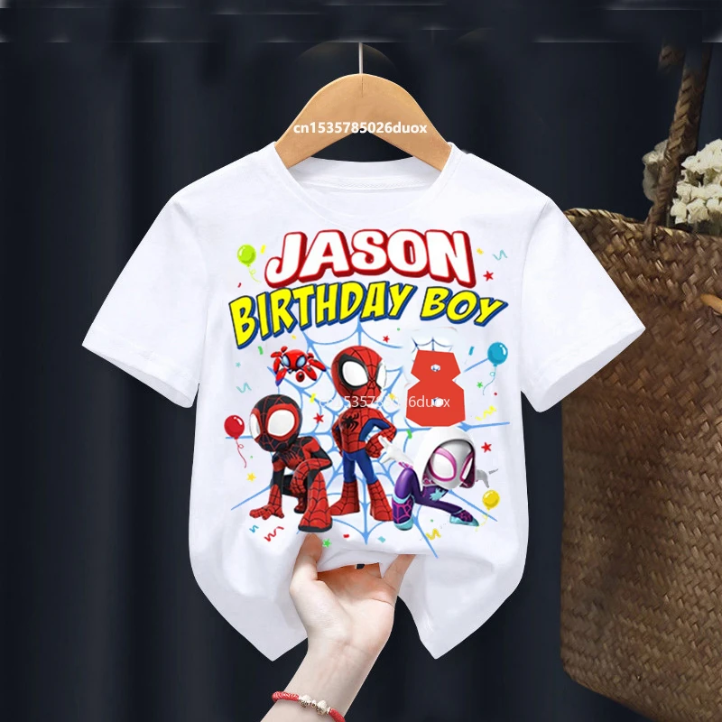 Summer Spidey and His Amazing Friends Birthday Party Birthday Short Sleeve Shirt Spiderman Birthday Boy Personalize Name T-shirt 5