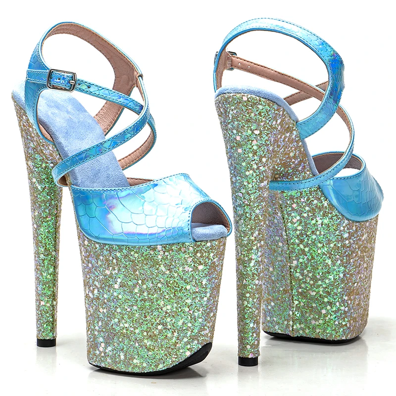 Leecabe 8Inch/20cm PU upper  glitter Platform party High Heels sandals Shoes Pole Dancing Shoes