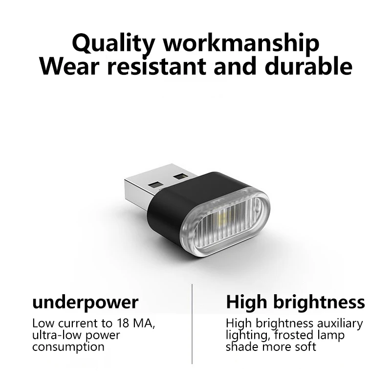 1-5Pcs Car Mini USB LED Atmosphere Lights Car Interior Neon Decorative Lamp Emergency Lighting Universal PC Portable Plug Play 5