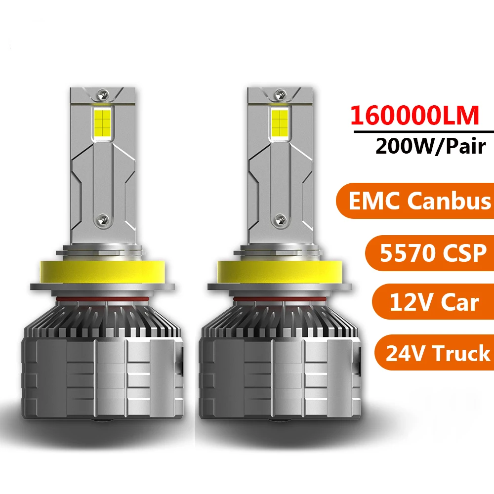 

2PCS 160000LM 200W Canbus 5570 H7 LED H11 H4 H1 HB3 9005 HB4 H8 LED Car Headlight Bulbs Auto fog light PTF STG 6000K 24V Truck