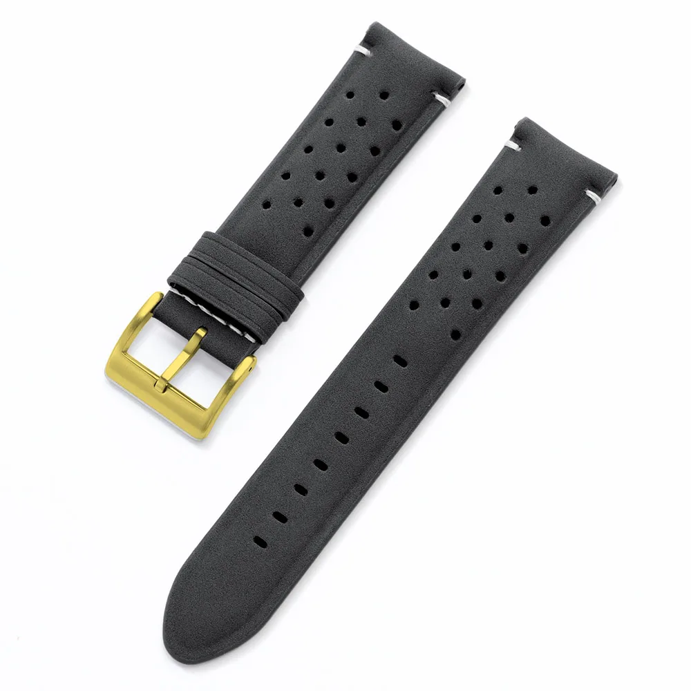 Vintage Matte Leather Racing Watch Straps - Gray, Black, Brown Porous and Breathable Men’s Watchband