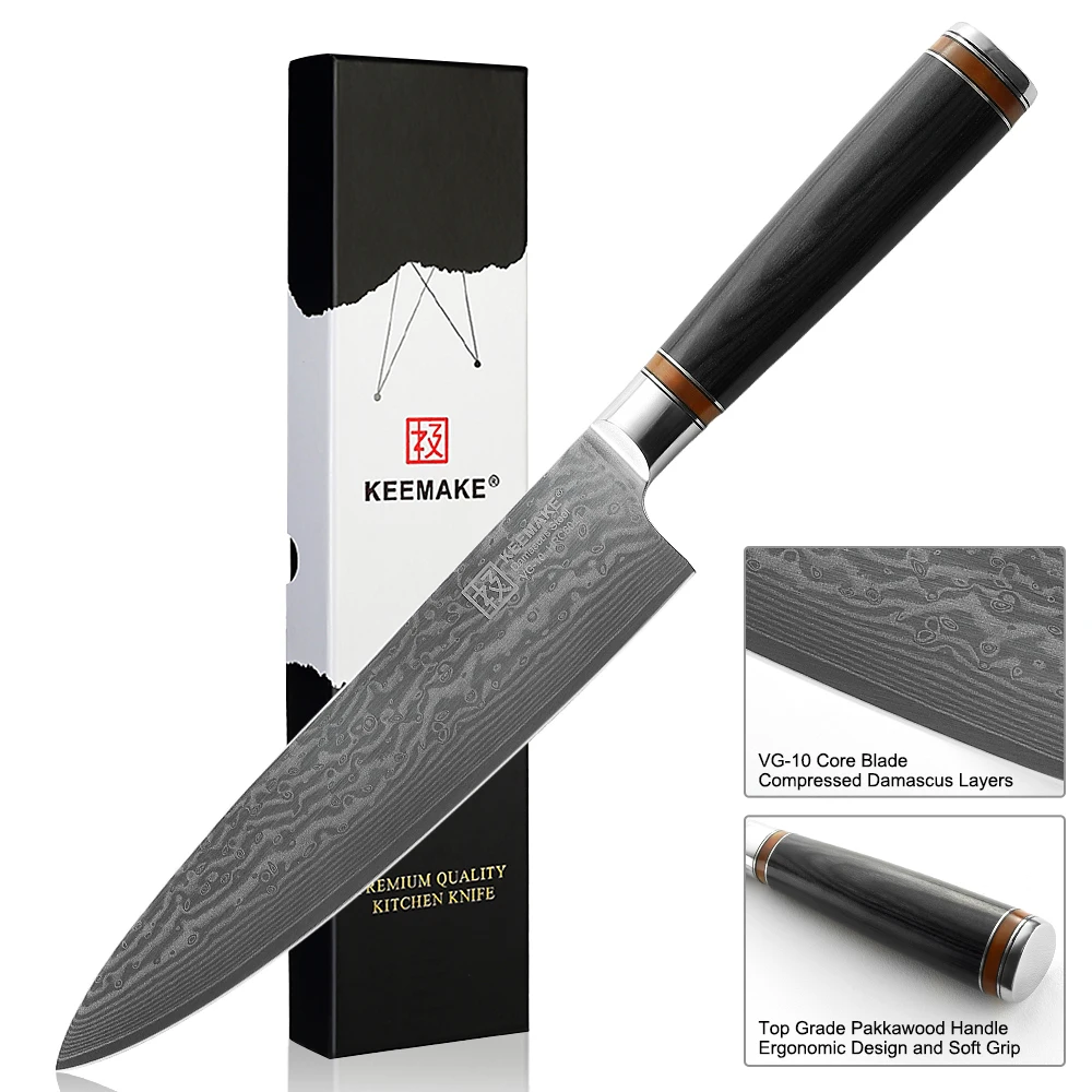 

KEEMAKE Damascus 8 Inch Chef's Knife Razor Sharp Vegetable Meat Slicing Kitchen Tools High Carbon Stainless Steel Blade Cutter