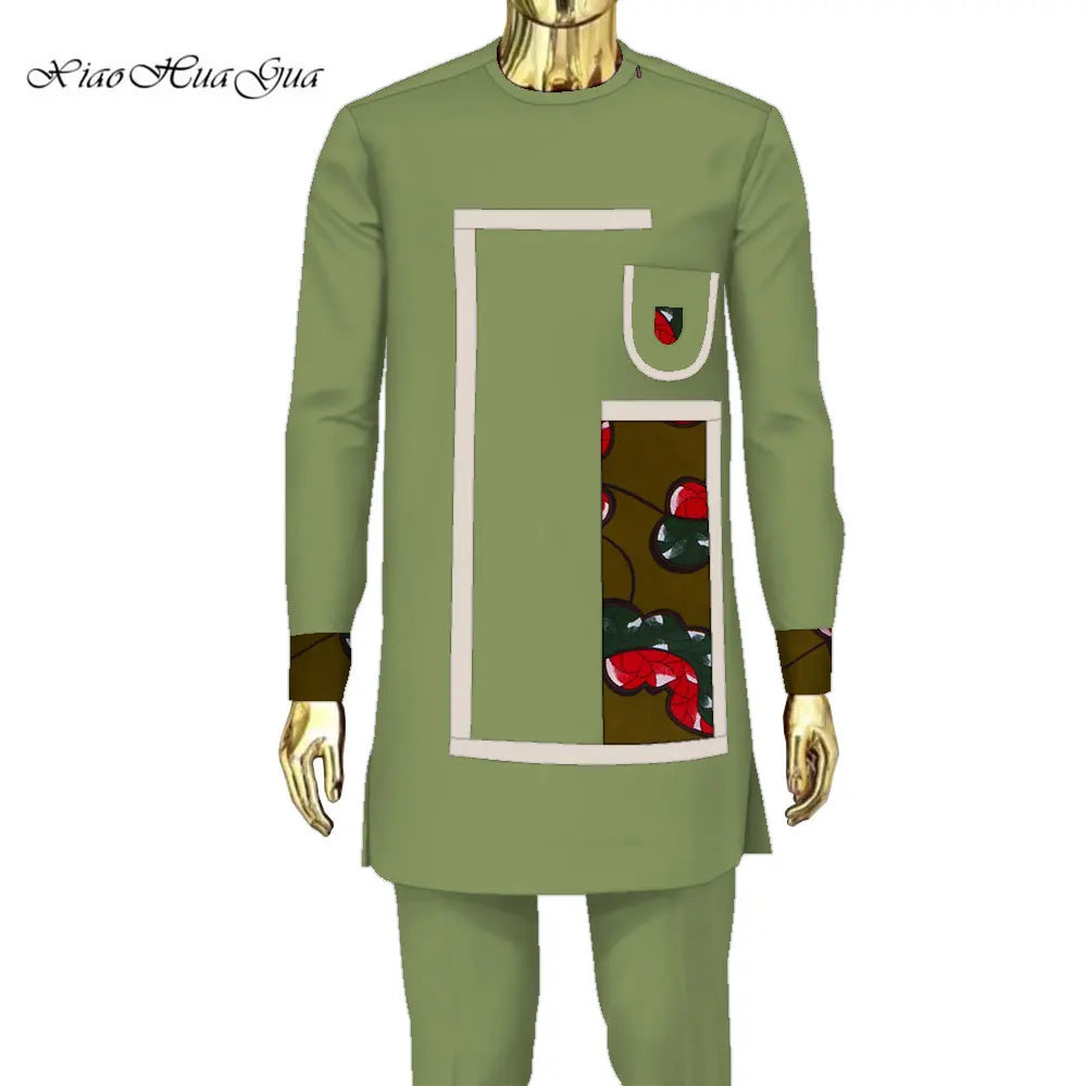 

Casual African Suits Men Set 2 Pieces African Dashiki Long Sleeve Shirt Trouser African Clothes for Men Outfit Pants Set WYN1529