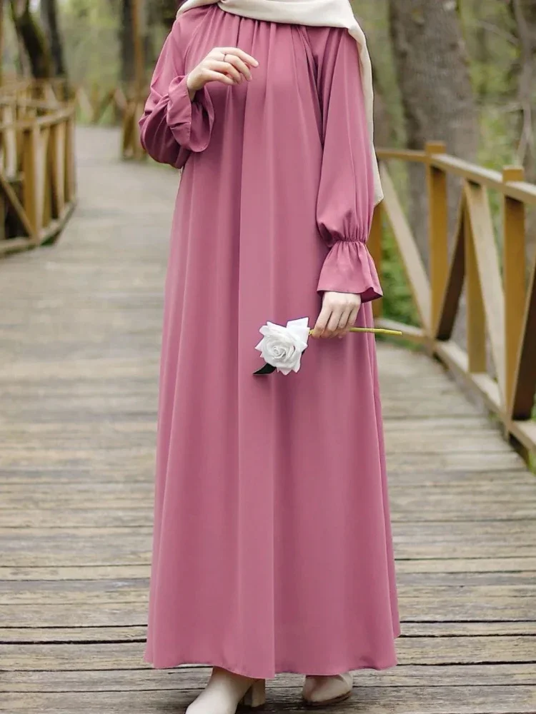 

Eid Modest Party Dress for Muslim Women Abaya Petal Sleeve Morocco Caftan Dubai Ramadan Saudi Arabic Abayas Vestidos Kaftan Robe
