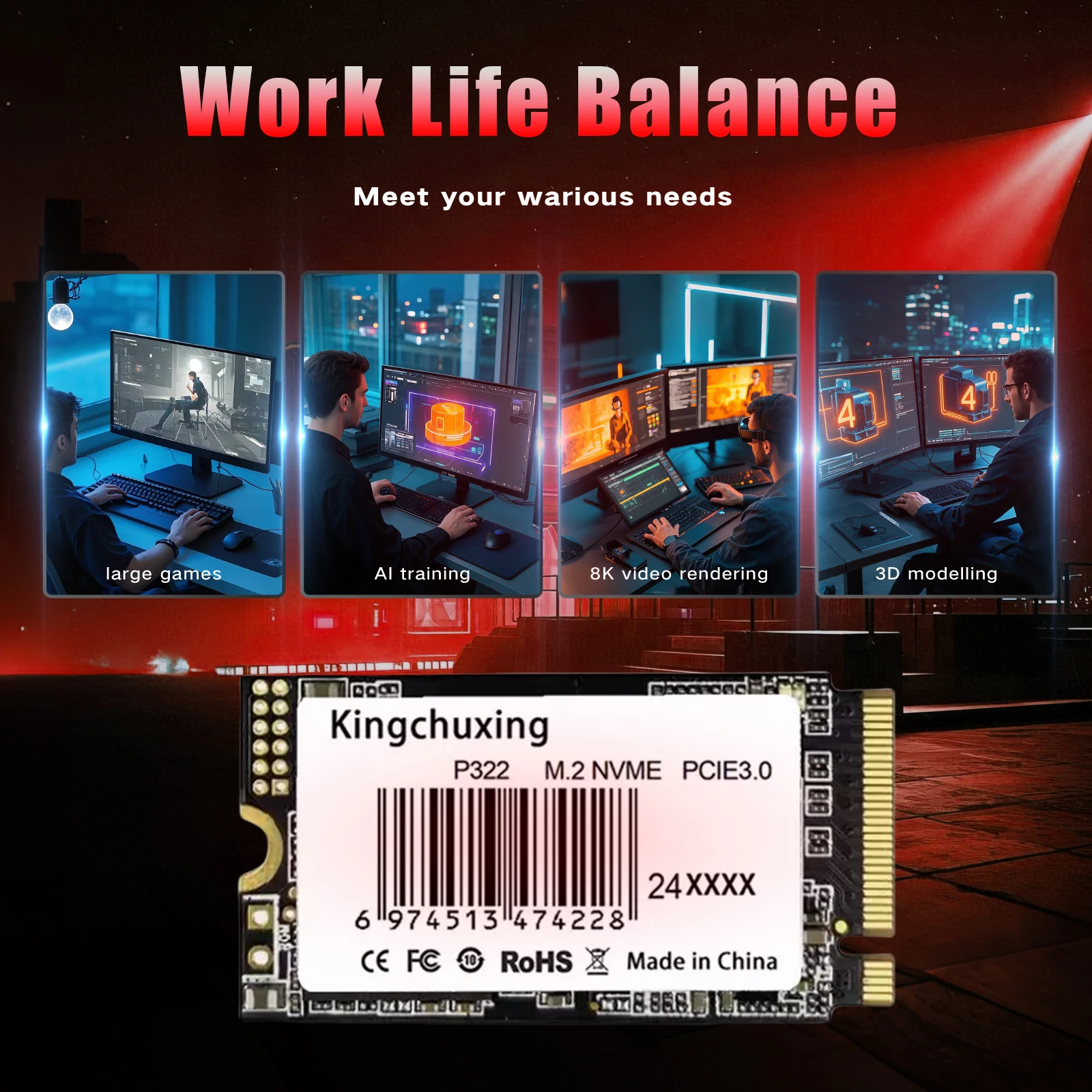 Kingchuxing M.2 2242 NVMe PCIe3.0 SSD 1 TB 512 GB 256 GB für Laptop Desktop High-Speed Solid State Drive – Detail 4