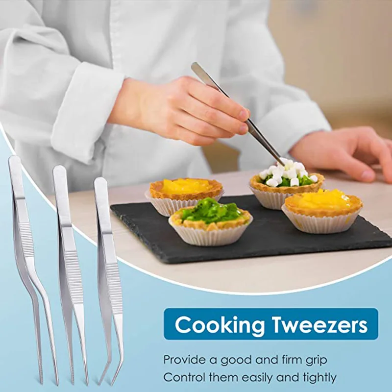 Set Cucchiai E Pinzette Per Decorazione Piatti - 5 Pezzi In Acciaio Inox Per Salse, Dessert E Pasticceria - 5