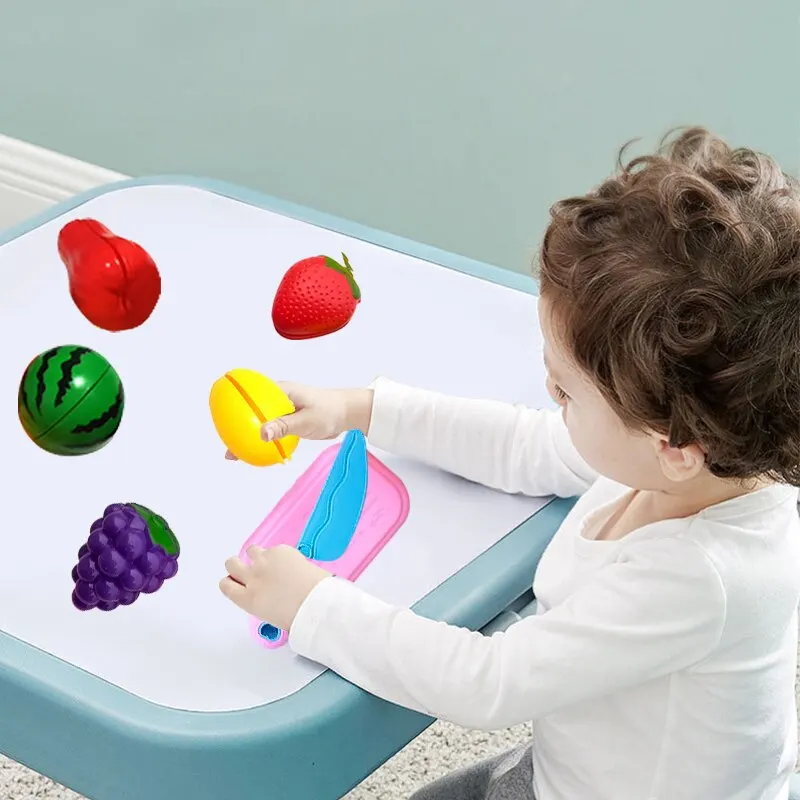 Kids Simulation Kitchen Toy Classic Plastic Fruit Vegetable Cutting Educational Montessori Toy 9 Pcs Per Set