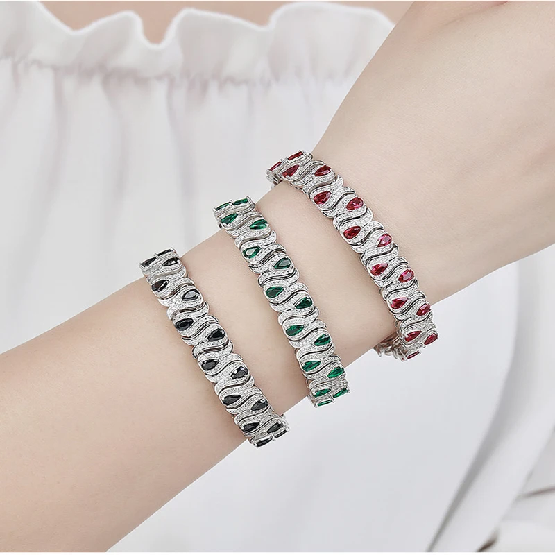 3*5mm Emerald Black Coffee Ruby Bracelet Gem Sparkle 100% 925 Sterling Sliver for Women Light luxury Grand Bangle Pulseras Jewel bodycon dresses hollow out twist bodycon dress light coffee in brown size l xl