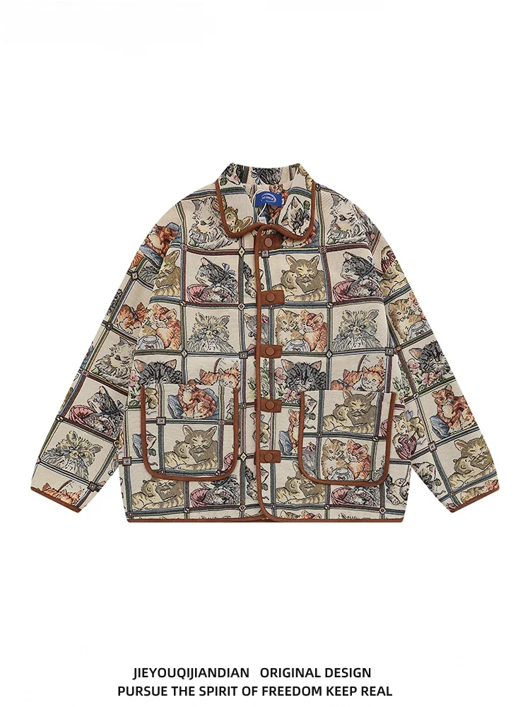 Retro American Cartoon  Embroidered Jaet Loose Lazy Sle Top for Men And Women Spring Autumn New Faion Outerwear