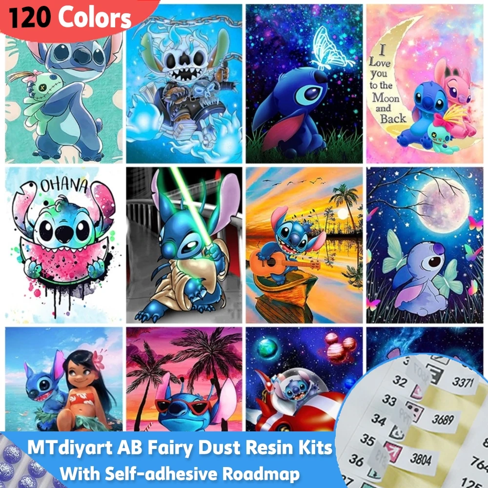Fairy Dust AB 120 Colors Diamond Painting With Sticker Lilo And Stitch Embroidery Cartoon Mosaic Home Decor Children's Gifts DIY