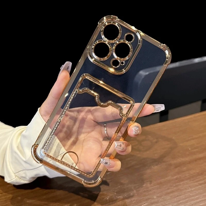 Transparent Soft TPU Wallet Phone Case with Card Holder and Clear Bumper Back Cover