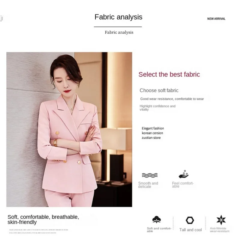 (Suit jacket+pants) Korean high-end women's suit set, large size suit, double breasted suit, office  suit