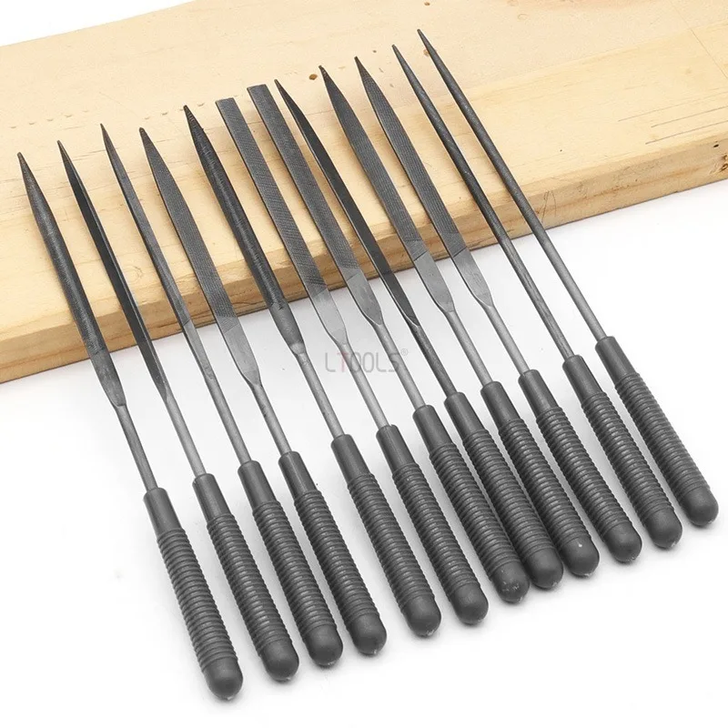 

Mini Double Grain Steel File Set 12pc/set Hand Needle Files for Metal Glass Jewelry Wood Carving Grinding Trimming and Deburring