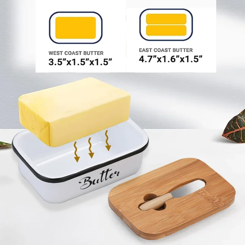 Rectangular Butter Container Restaurant Sealed Storage Box Cheese Box with Bamboo Lid Butter Slicer Home Dish Tableware