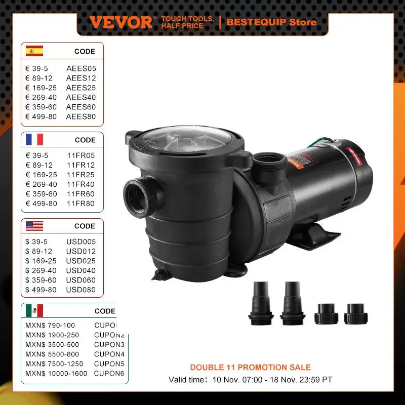 VEVOR Swimming Pool Pump 1.5HP/2.0HP Single/Dual Speed Pumps for Above Ground Pool with Strainer Filter Basket ETL Certification
