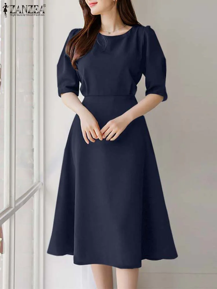 

ZANZEA Fashion OL Dress Women Summer Sundress O Neck Short Sleeve Office Dresses Robe Femme Casual Solid A Line Party Vestidos