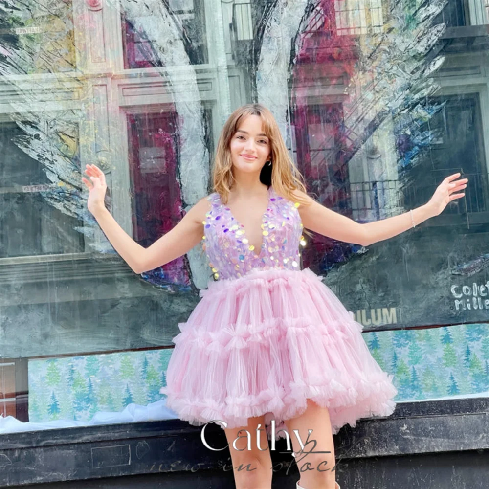 

Cathy Lavender Shiny Mini فساتين مناسبة رسمية Sweet Mini Ball Gown Prom Dress 2023 Glitter Short Vestidos De Noche