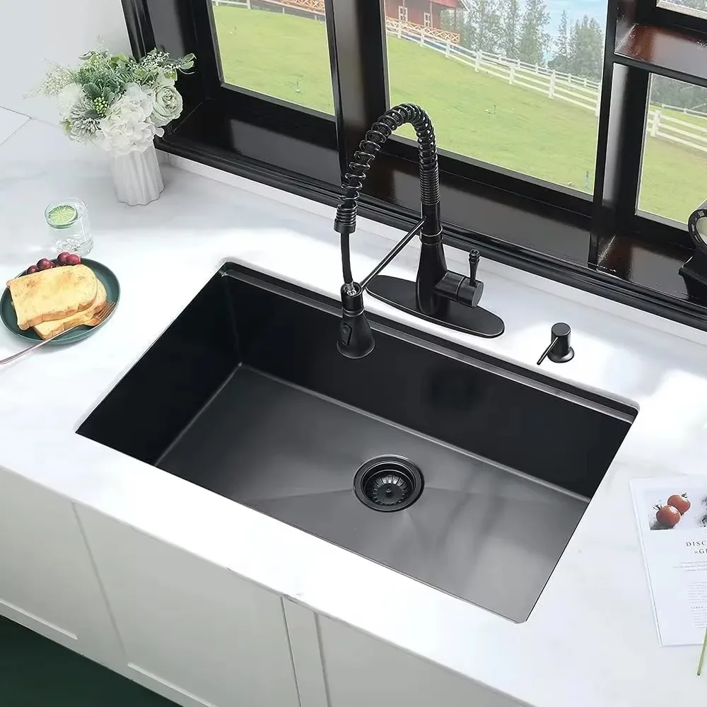 For Kitchen Sink Single Bowl Undermount Workstation Sink With Cutting Board Sinks Organizer Multifunction Strainer Waterfall 3