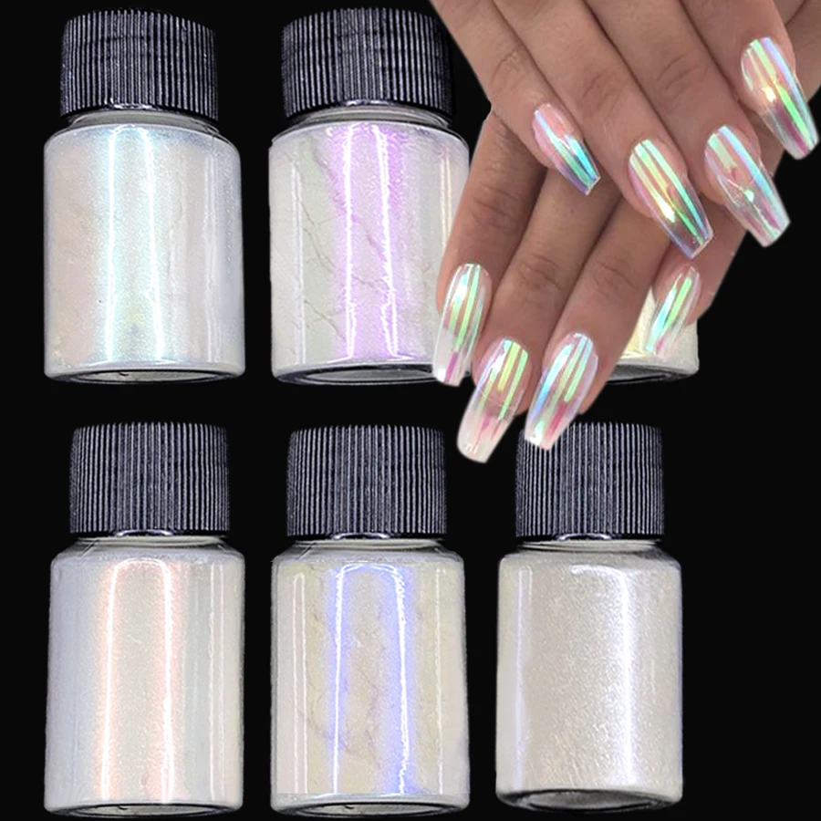 Mermaid Glitter Chrome Powder Bottled Holographic Aurora Pigment Powder DIY Pearl White Rubbing Manicure Dust 1Jar nail powder,nail glitter,nail pigment,nail decoration,nail decorations,reflective powder