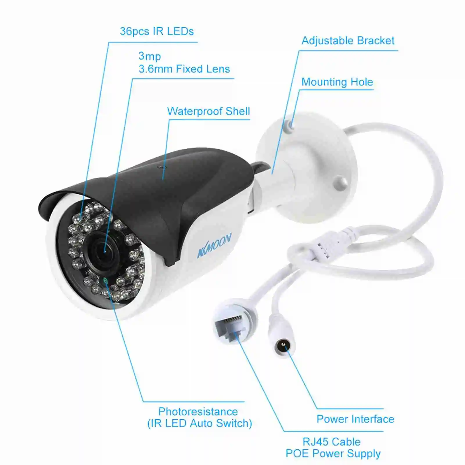3MP Camera 3mp POE IP Camera Waterproof Infrared Night Vision Support P2P Android/ APP Motion Detection HD POE