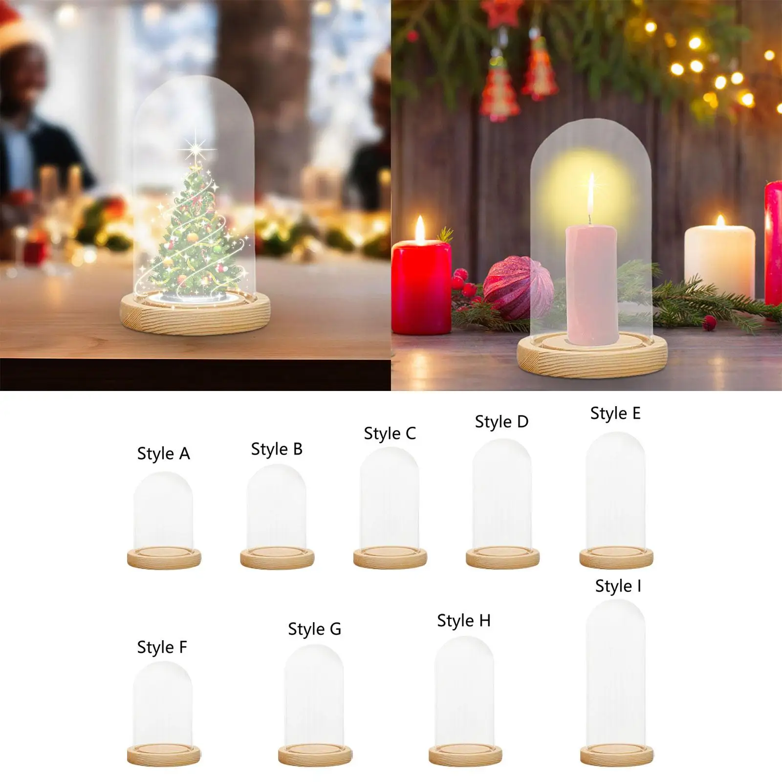 Dome Cloche Bell Jar Wooden Base Home Decor Accent Piece Durable Round Transparent Cover Multipurpose for DIY Flower Craft