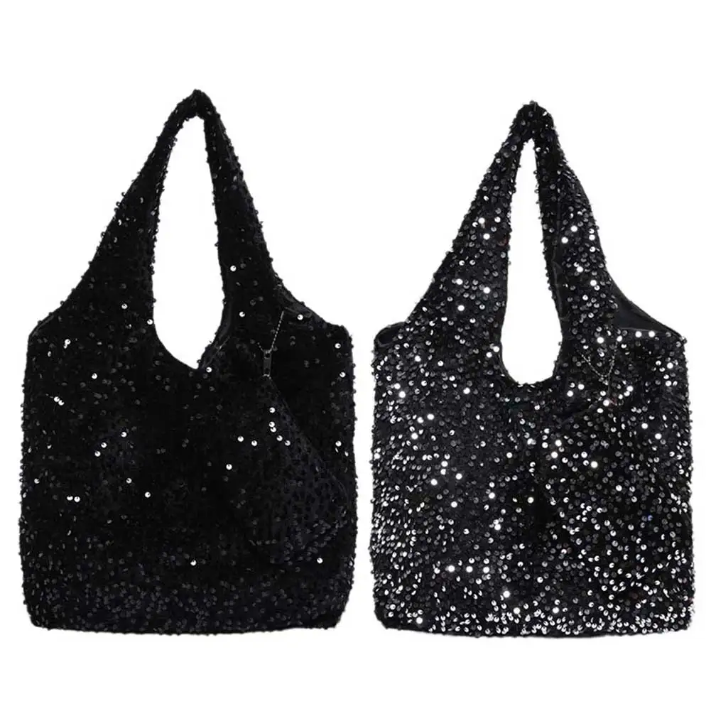 Tote Bag for Women Sequin Handbag Slouchy Hobo Bag Trendy Underarm Bag for Work Travel Shopping