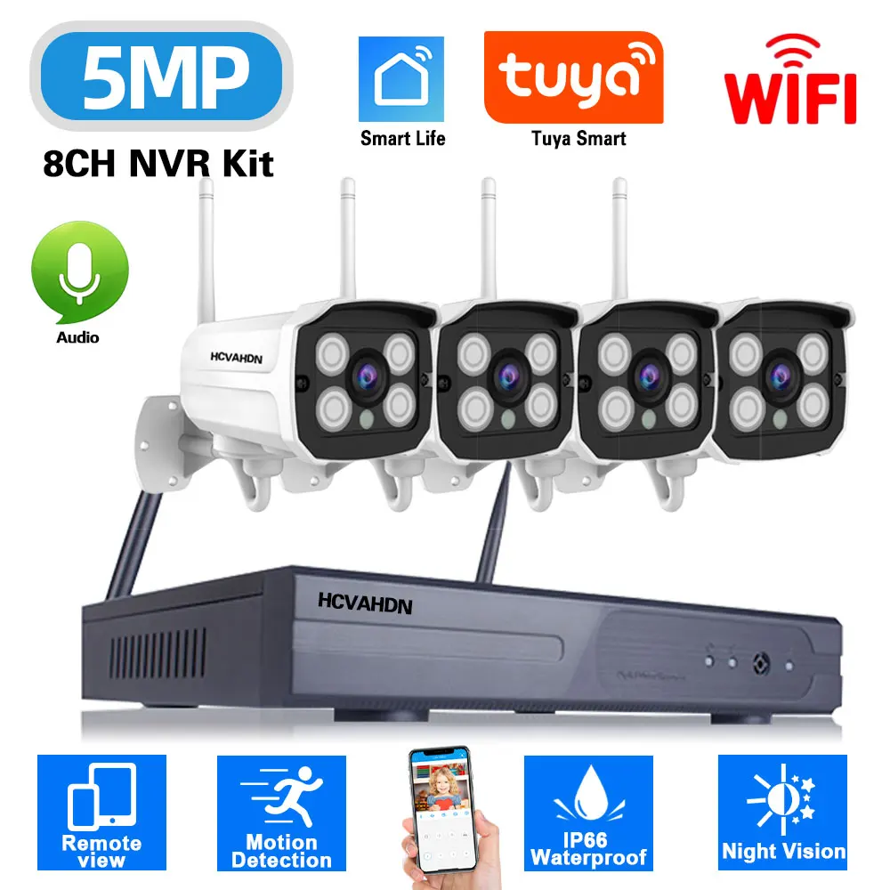 

Tuya 4 Channel Wifi Security Camera System Set 5MP 8CH Wireless NVR Kit Motion Detection CCTV IP Camera Video Surveillance Kit