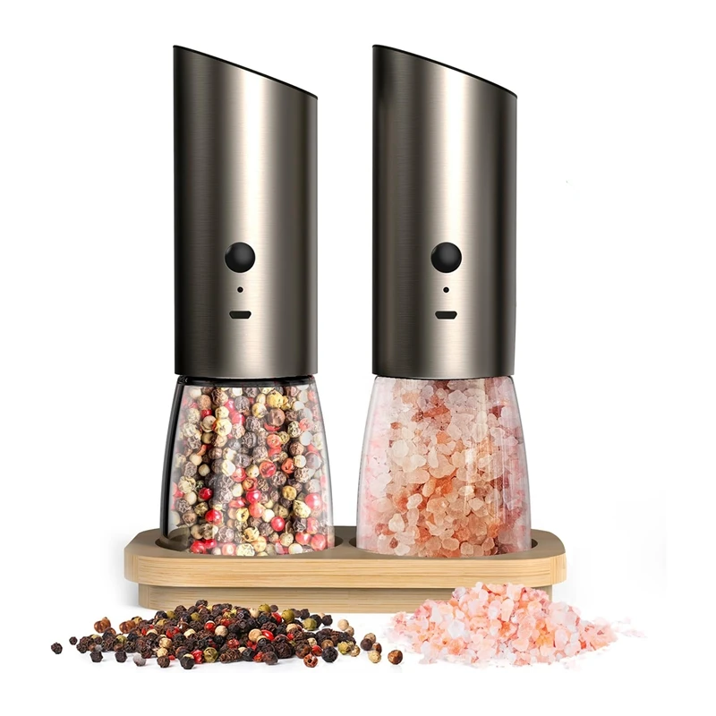 

Adjustable Coarseness Pepper Grinder Set Automatic Salt And Pepper Shakers With Bamboo Base