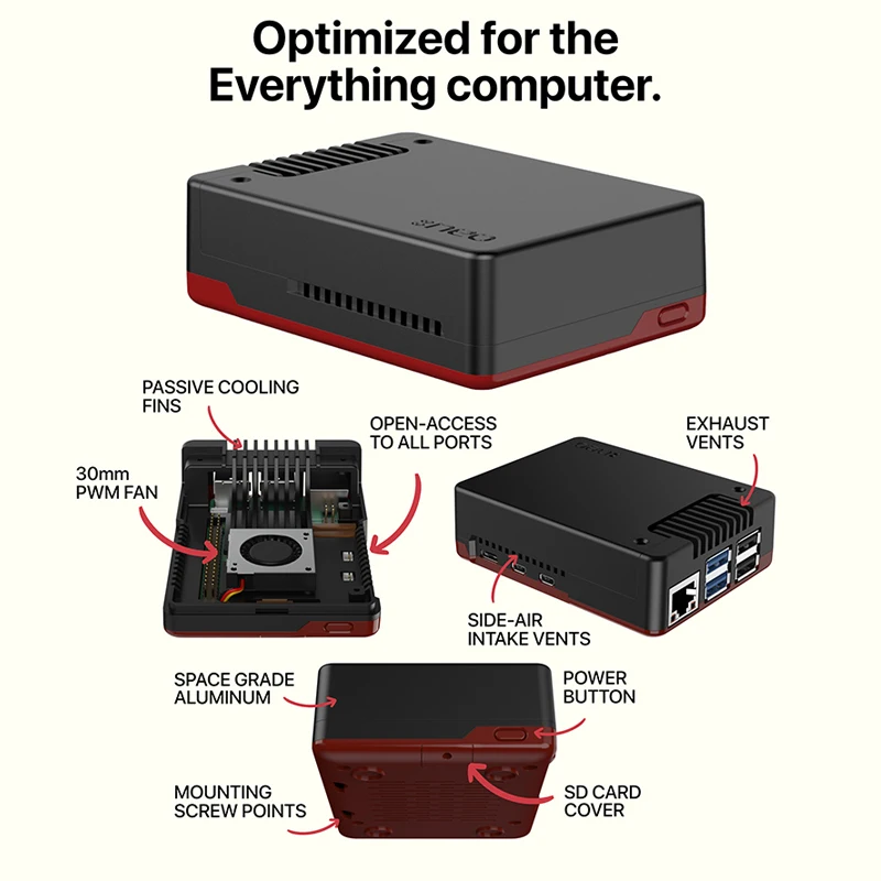 Raspberry Pi 5 Argon NEO 5, алюминиевая лампа, встроенный вентилятор 30 мм PWN, пассивные охлаждающие плавники, вытяжной клапан для RPI 5 Pi5, зеркальный корпус