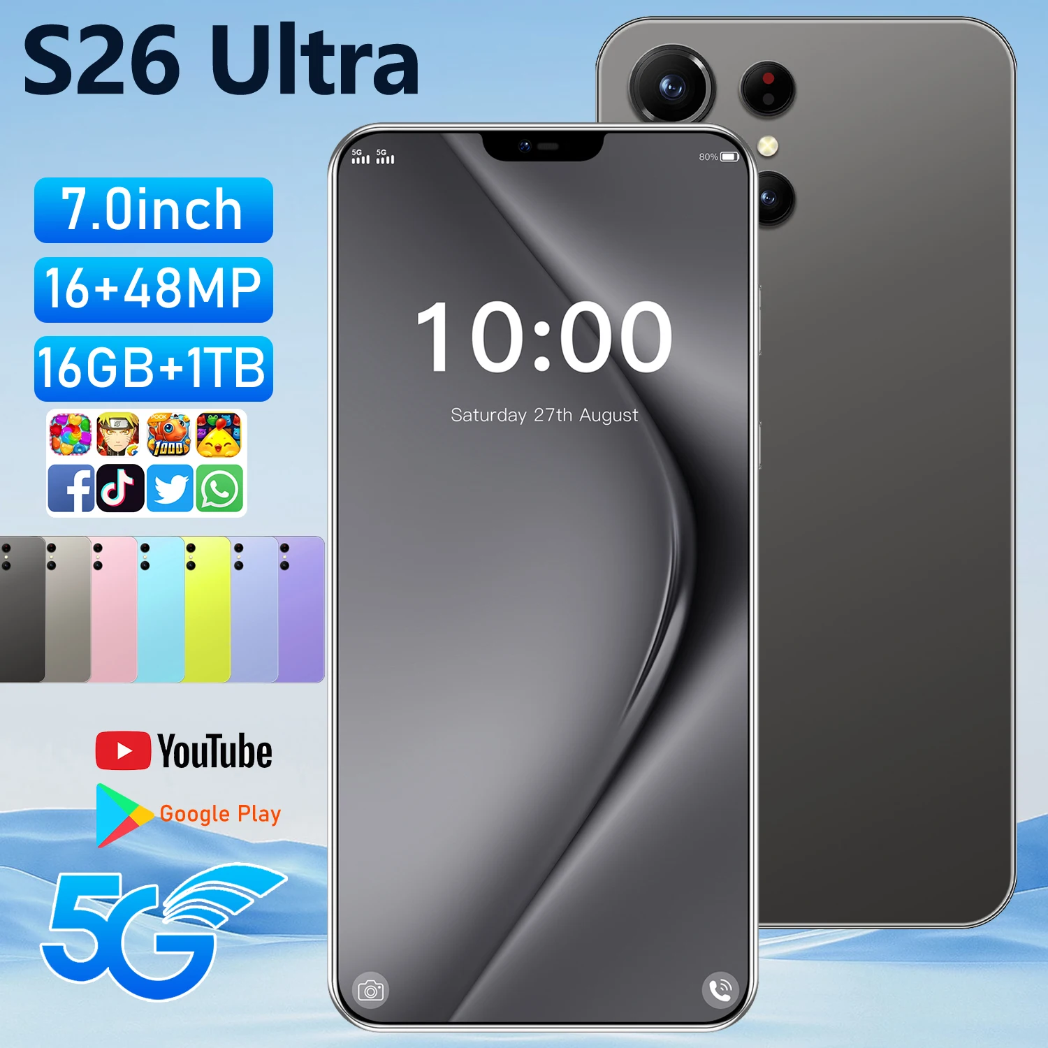 2026 Smartphone d'origine pour S26 Ultra 5G 7.0HD Snapdragon 888 double carte Sim 16G + 1 to téléphone portable téléphones mobiles Android débloqués