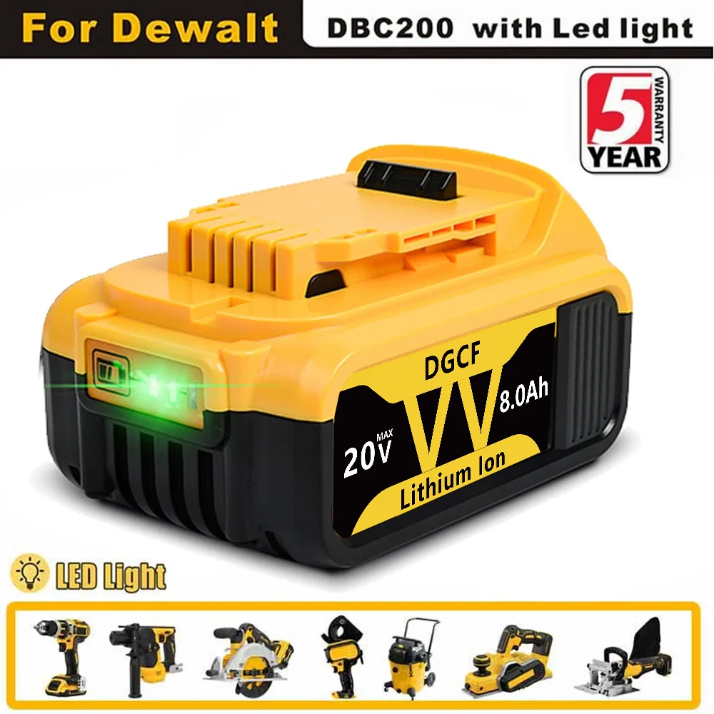

Аккумулятор Dcb200 8000 мАч для электроинструмента Dewalt 20 в, перезаряжаемые литиевые батареи DCB201 DCB203 DCB205 DCB206 DCB202 DCB115 DCB118