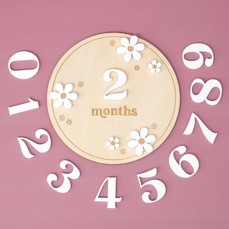 Wooden Baby Monthly Milestone Cards Flowers Double Sides Number Month Girls Boys Newborn Photography Props Accessories_voghion.com