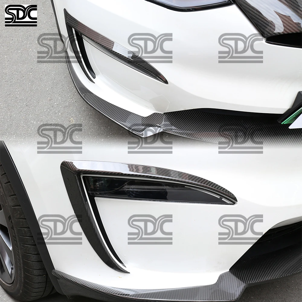 테슬라 모델 X 플레이드 2021+용 리얼 드라이 카본 파이버 프론트 카나드, 프론트 범퍼 스플리터 트림, 안개등 프레임 (2개/세트)