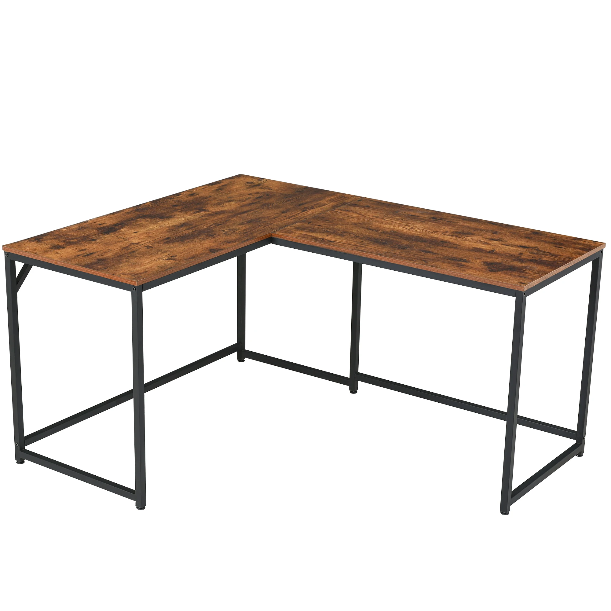 L Shaped Home Office Computer Desk with Modern Style and MDF Board Easy to Assemble Brown[US-W]