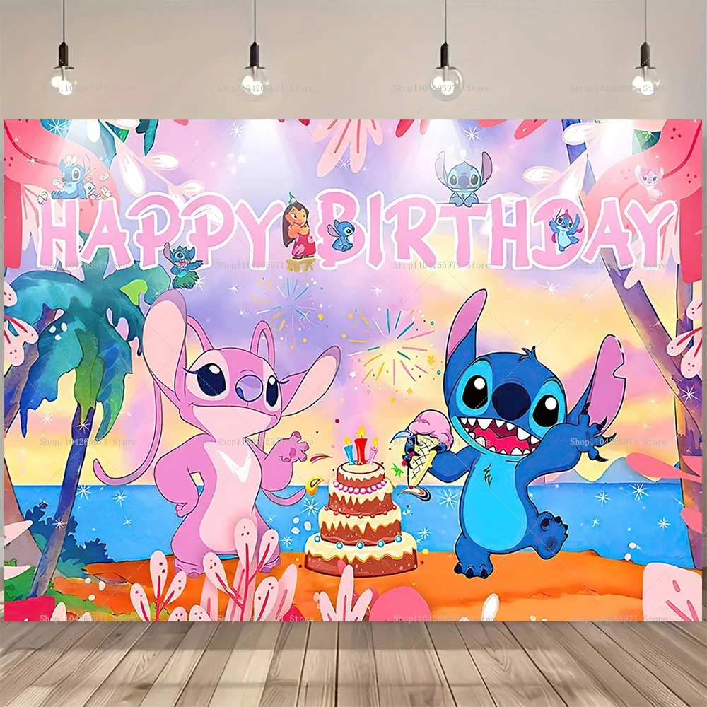 Toile de Fond Anniversaire Stitch & Angel Tropical Hawaii