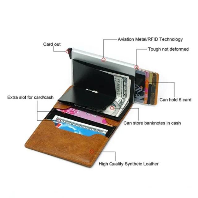 Credit Card Holder Men Wallet RFID Blocking Protected Aluminium Box leather Wallets with Money Clip Designer pasjeshouder - Image 6