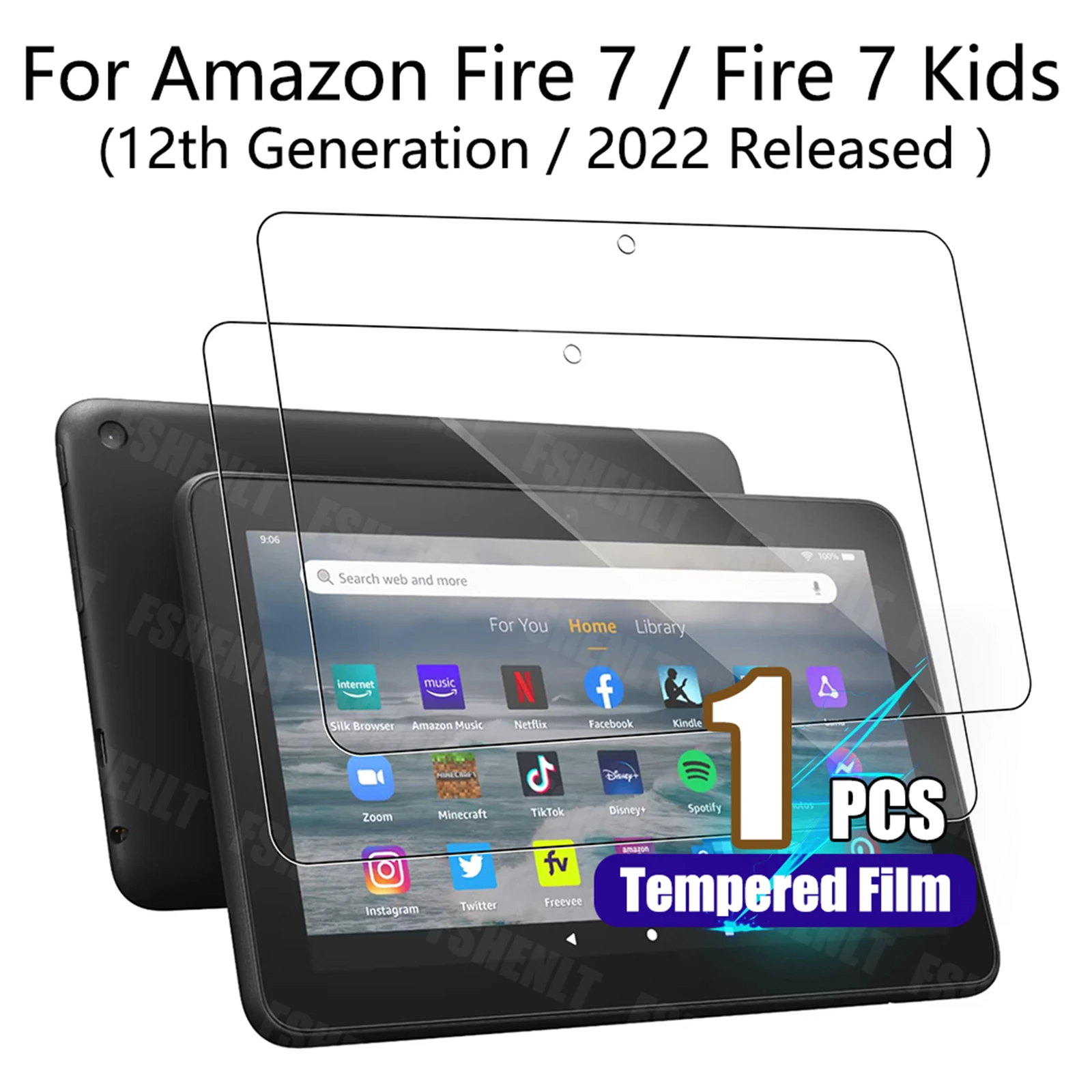 מגן מסך עבור Amazon Fire 7 2022 / Fire 7 Kids 2022 (דור 12, 7 אינץ') זכוכית מחוסמת נגד שריטות HD קשיחות 9H