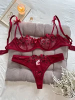 Nuit belle femmes Sexy 2 pièces broderie florale sous-vêtements Sexy lingerie érotique ensemble de sous-vêtements 6