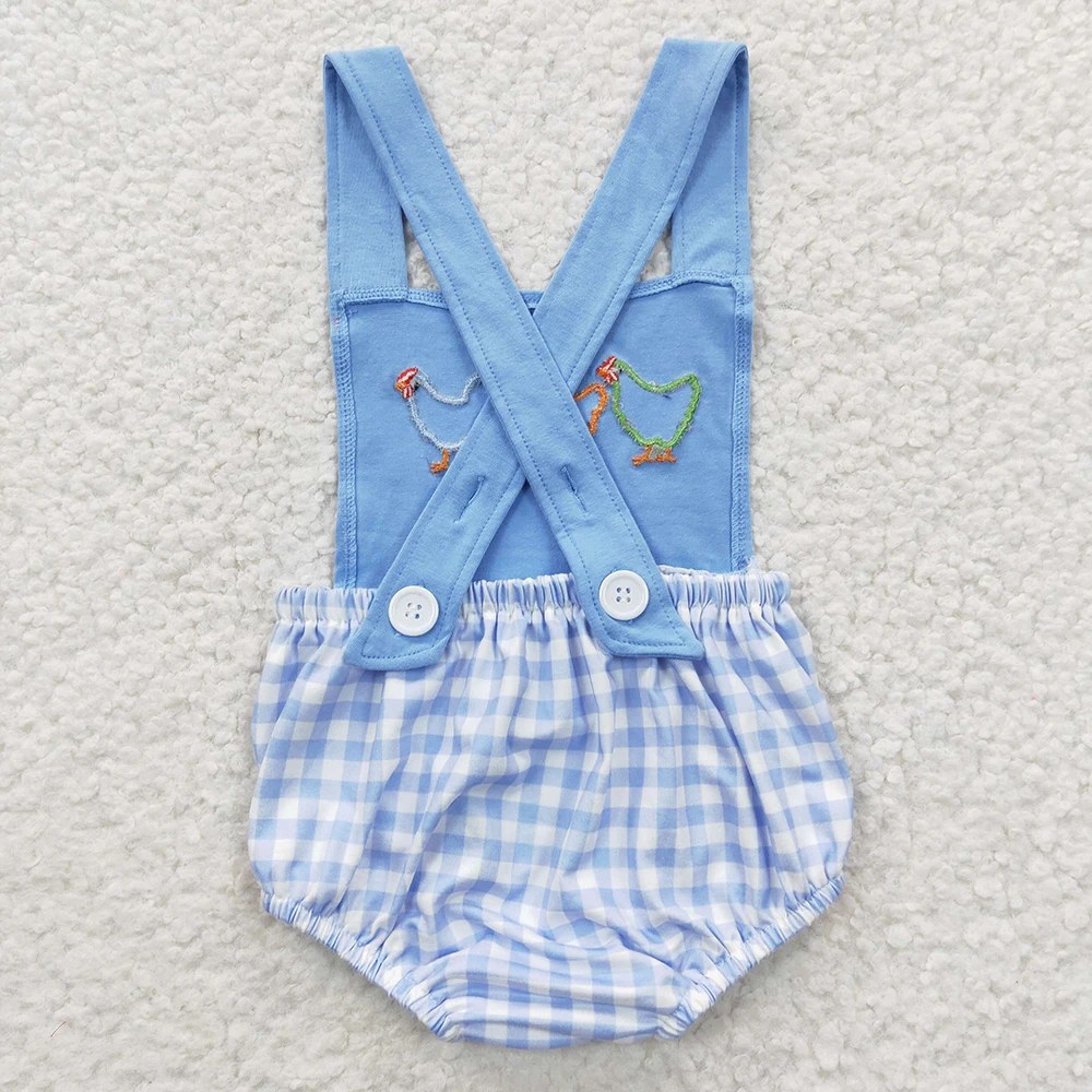 Wholesale Newborn Romper Floral Blue Jumpsuit Embroidery Chicken Toddler Kid Children Summer Matching Baby Boy Girl One-piece 3