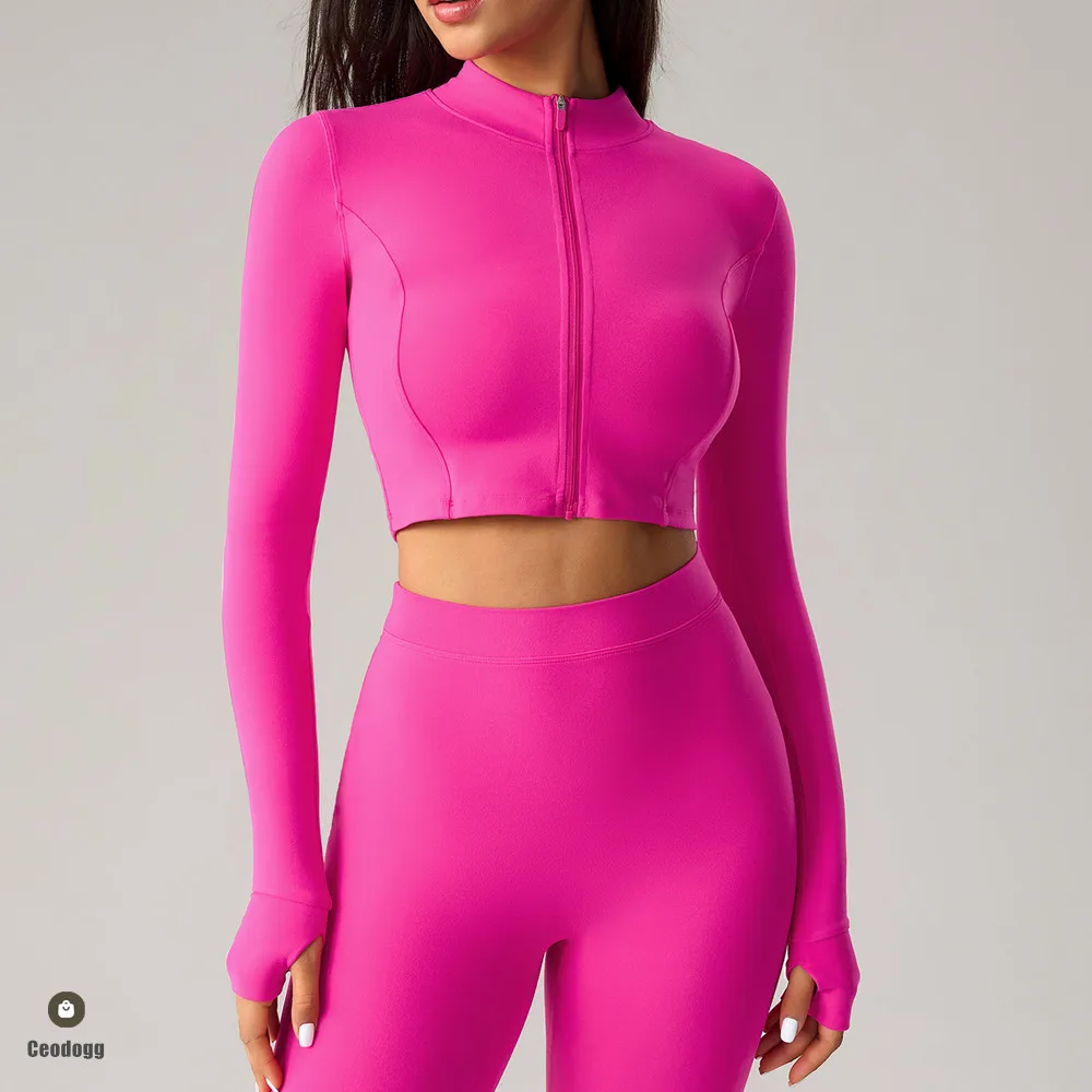 Women Sports jackets Slim Fit Long Sleeved Side Drawstring Zipper Tops Quick-Dry Fitness Outdoor Running Top Sports Coat XP371