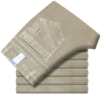 Pantaloni di velluto a coste kaki neri da uomo autunno e inverno pantaloni casual da lavoro a vita alta piatti pantaloni dritti larghi pantaloni spessi da uomo 1