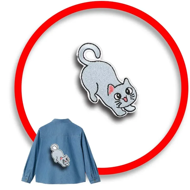 

1pcs Patch Stickers Iron On Patches for Clothing Sewing Qute Cat Embroidery Fusible Applique Badge Bag Decoration Stripes